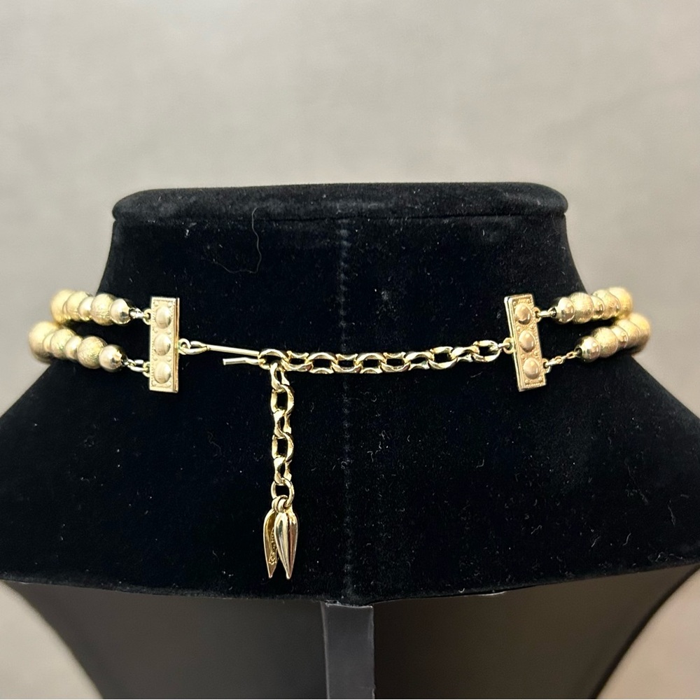 Vtg Whiting & Davis Double Strand Textured Gold Tone Round Bead Necklace - Picture 4 of 7